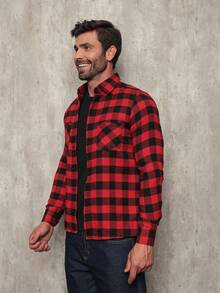 Men's Flannel Plaid Shirt, Long Sleeve Blouse - 紅色 - 查看 2