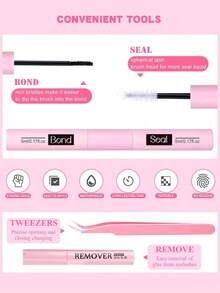 DIY睫毛嫁接套装，包含640根单根假睫毛、睫毛胶水、定型液、睫毛镊子、睫毛刷，可重复使用，适合圣诞节及其他场合。套装包含：睫毛嫁接胶水、睫毛、假睫毛等。 - 彩色 - 查看 8