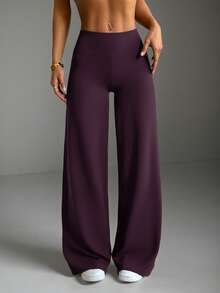 Pantalones acampanados de unicolor, ajustados y elegantes para el trabajo, ideales para el transporte y el deporte, para primavera - Rojo violeta - Ver 6