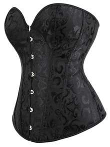 大码女式提花前扣抹胸上衣，适合新年派对、情人节、节日、万圣节服装 - 黑色 - 查看 2