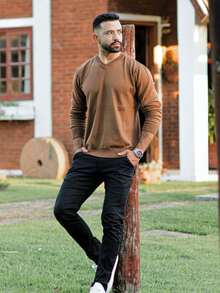 Men's Sweater, Wool Ribbed Knit, Long Sleeve, Basic, Elegant, Autumn/Winter Fashion - 石墨灰 - 查看 4