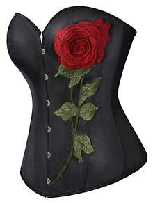 Women's Rose Embroidery Bandeau Shapewear Top, New Year Party, Valentine's Day, Holiday Tops, Corset Top, Easter Dress, Women Halloween Costume - Red - View 2