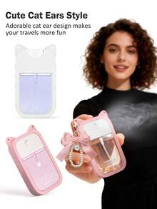 Bộ 3 món - Chai dung dịch sát khuẩn tay màu hồng (30ml) trong suốt, Chai dung dịch sát khuẩn tay hình nơ hồng, Móc khóa du lịch, Nắp bật màu hồng, Chai dung dịch sát khuẩn/nước hoa thiết kế nơ 3D - tai mèo - Xem 4