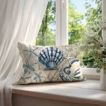 1pc Summer Retro Ocean Shell Decorative Pillow Case, Single-Sided Printed Peach Velvet Material, 30*50cm/40*60cm Cushion Cover Suitable For Room Decor, Modern Minimalist Sofa, Living Room Decor, Party Decor, Gift - Multicolor - View 4