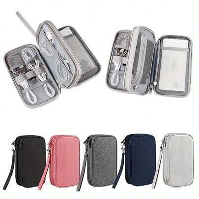 1pc Pink/Gray/Black/Navy Blue Portable Digital Product Storage Bag, USB Cable Organizer, Earphone Charger Power Bank Case