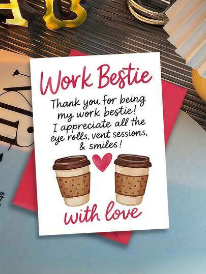 بطاقة شكر وعيد ميلاد "صديقة العمل" مع ظرف - تصميم القهوة بطاقة تقدير للزميل في العمل، هدية مكتبية مضحكة، فارغة من الداخل