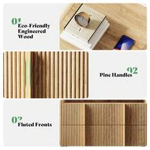 Modern Fluted Bedside Table With Storage Drawers, Open Shelf And Curved Profile Design, Wood Nightstand - Oak - View 6