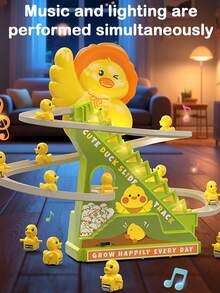 儿童玩具，小鸭滑梯，带灯光和音乐，自动爬楼梯，适合3岁及以上儿童，圆角设计，电动声光玩具，男孩女孩皆宜，造型可爱 - 彩色 - 查看 5