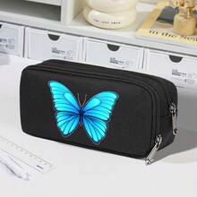 美丽的浅蓝色蝴蝶图案大容量铅笔盒，便携式文具包，旅行洗漱包，铅笔筒，马克笔和钢笔收纳盒，化妆包，办公桌收纳包，可水洗文具礼盒套装，返校必备办公用品 - 多色 - 查看 12