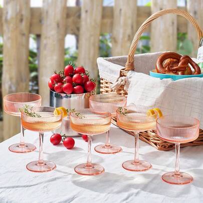 24/12/6/3/1 Stück Acryl Martini Gläser, 10 Unzen bruchsichere Sektkelche, gerippte stiellose Weingläser, Cocktailgläser Set, Manhattan Coupe Gläser, geeignet für Hochzeiten, Geburtstagsfeiern und Bars
