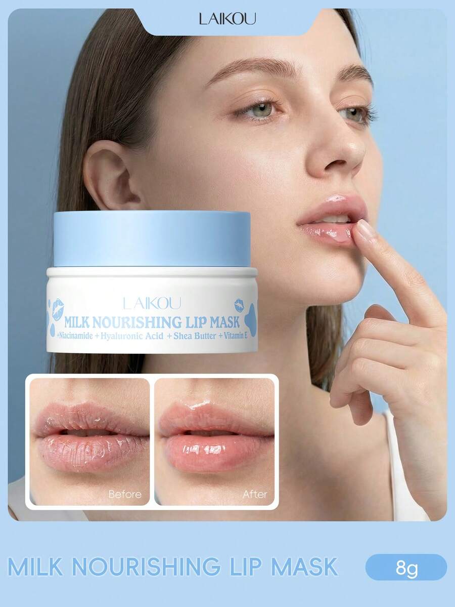 LAIKOU 1片莱寇牛奶滋养唇膜，8克去角质保湿丰唇膏，适合所有肤质，可用于自我护理