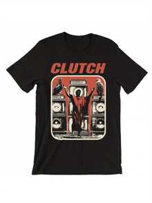 T-Shirt Vintage Con Grafica Della Rock Band Clutch - T-Shirt Unisex Pesante Con Design Musicale Retrò, Scritta CLUTCH In Rosso Acceso E I Membri Della Band - 後退 - 查看 6