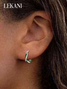 1 对 S925 纯银耳环，复古不对称设计，独特时尚，品质精致，适合日常佩戴，也可作为节日礼物送给女朋友或最好的朋友 - 綠色 - 查看 7