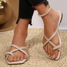 Square Toe Flat Shoes For Women Summer Sandals Slides Casual Outdoor Beach Fashionable Slippers Flip Flops - Apricot - View 4