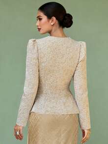 Kobayashi 女士 - 提花优雅提花蕾丝拼接长袖衬衫 - 白色 - 查看 2