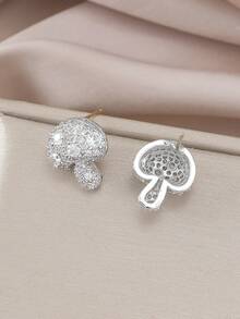 一对简约优雅小巧可爱蘑菇形闪亮立方氧化锆耳钉，适合日常佩戴 - 彩色 - 查看 4