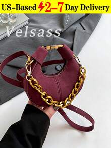 Women's Crescent Shaped Crossbody Bag, Mini Clutch Purse, Vintage Elegant Metal Chain Shoulder Bag, Wine Red - 酒紅色 - 查看 9