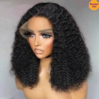 13x4 13x6 HD Lace Frontal Deep Curly Bob Hair Wig 200% Density Deep Wave 4*4 5*5 Pre Cut Glueless Lace Closure Wigs Wear And Go Pre Plucked Pre Bleached With Baby Hair Natural Hairline Heat Resistant Fiber Synthetic Mixed Human Blended Hair Wig For Women Pre-Cut Lace Is Available For 4x4 5x5 Black Color 8-36inch