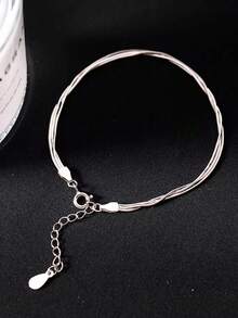 1 Peça Pulseira Delicada de 3 Camadas em Prata 925, Projetada para Meninas e Meninos, Hipoalergênica, Adequada como Presente de Aniversário para Adolescentes de 14+ Anos - Três andares - Visão 3