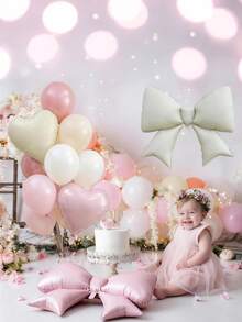 Pink & Beige Bow Heart Shaped Balloons, Pink Baby Pink Cream White Latex Balloons, Giant Bow Helium Foil Balloons, 18 Inch Heart Shaped Balloons, Girl Birthday Engagement Party - Multicolor - View 4