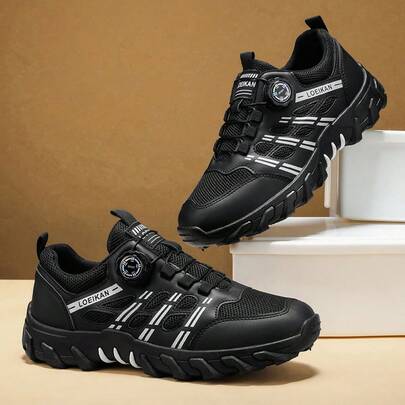 LOEIKAN Men's Rotary Buckle Outdoor Sports Shoes | Breathable Mesh Anti-Slip Durable Training Sneakers | Anti-Slip & Wear-Resistant All Season