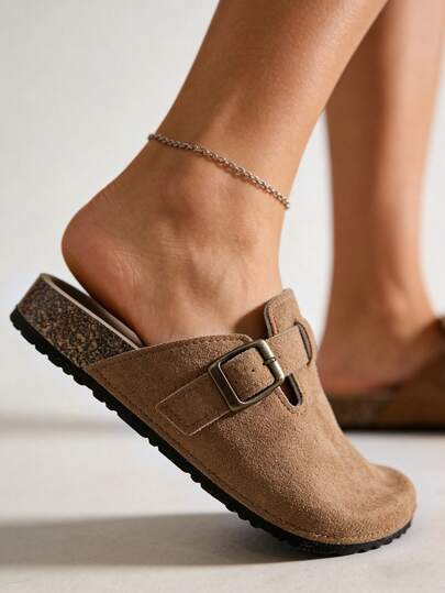 Women's Flat Shoes, Women's Suede Sandals (Please Order By Size Chart), Brown Shoes, Cork Insole, Mule Shoes, Round Toe Buckle Shoes, Indoor/Outdoor Slip-On Sandals, Comfortable Apartment Slippers, Fashionable Platform Slides, Adjustable Metal Buckle, Slip-On Shoes, Birkenstocks, Women's Wooden Clogs, Women's Slippers, Holiday Shoes, Work Shoes, House Slippers, Apartment Slippers, Vacation Shoes, Travel Shoes, Slides, Sliders