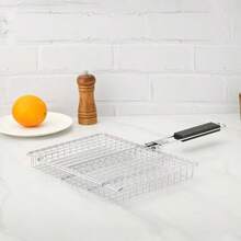 1pc Stainless Steel Foldable Barbecue Grill, Non-Stick Detachable, Portable BBQ Net Suitable For Fish And Vegetables, Thick Outdoor Grill Accessory - Multicolor - View 5