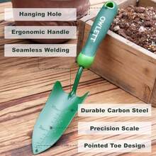 Paleta de jardín con medidas, pala de mano pequeña de alta dureza con mango ergonómico suave, resistente a la corrosión, herrami - Ver 6