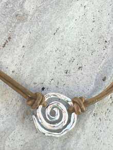 1pc Minimalist Spiral Faux Pearl Leather Bohemian Style Pendant Necklace, Suitable For Beach Vacation, Gift, Party, And Daily Wear - Multicolor - View 3