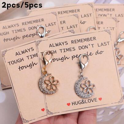 2pcs/5pcs Inspiring Moon & Flower Keychain Gift Set, Comes With Motivational Pocket Hug Card And Hug & Love Token. Ideal Ramadan Encouragement Gift, Eid Celebration Present For Family, Friends, Any Occasion. Suitable For Home Gatherings, Birthday, Holiday Parties, Motivational Gifts For Groups