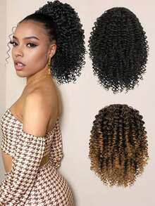 14 Inch Drawstring Wig, Small Curly Ponytail, Circular Hairstyle, African Curly Spring Ponytail, Synthetic Heat-Resistant Fiber Wig Suitable For Daily Wear - Multicolor - View 1