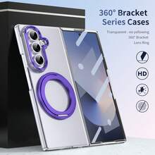 VIETAO 360°旋轉隱形支架透明材質手機殼，適用於 Galaxy Z Fold 8 Ultra 7 6 5 4 Fold7，附強化玻璃螢幕保護貼 - 紫色 - 查看 5