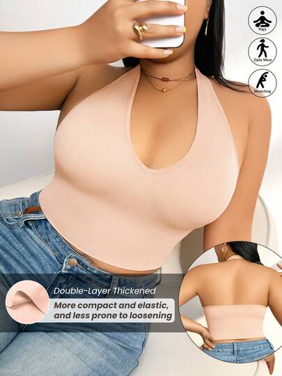 1 ชิ้น เสื้อสายเดี่ยวไร้โครงไร้หลังสำหรับผู้หญิงพลัสไซส์, ชุดลำลองใส่ได้ทุกวัน, เสื้อซับในไร้รอยต่อใส่สบาย