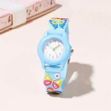 Cute & Compact Butterfly Pattern Quartz Silicone Strap Kids Watch - Baby Blue - View 5