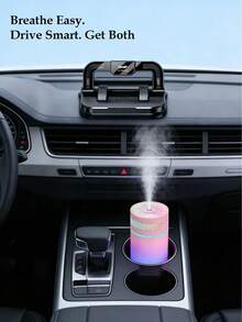 1 Set Car Humidifier (250ml Capacity, Color Changing Night Light, LED Charging) & 360° Rotatable Car Phone Holder With License Plate, Perfect Car Accessories Gift For Friends On Holidays - Cylinder - View 4