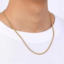 14k Gold Plated/Black Stainless Steel Flat Box Chain Necklace, 3.0mm Chain Diameter, Unisex, Length 51cm-56cm - Multicolor - View 3