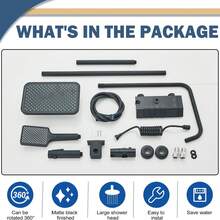 Black Exposed Shower System 4 Function Rainfall Shower Faucet Set W/Hand Shower - 黑色 - 查看 10