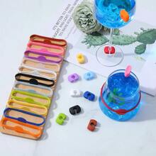 24PCS Glass Charms, Silicone Retractable Glass Markers Drinks, Bar And Oval Wine Glasses Marker Charms, Glasse, Beer Bottles, Mugs, Jars, Cocktail Glasse, Multicolor - 最初的 - 查看 4