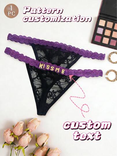1 chiếc quần lót nữ đính đá chữ cái theo yêu cầu - Tên/Văn bản cá nhân hóa, đồ lót gợi cảm tùy chỉnh cho nữ, quần lọt khe ren khoét rỗng, hơi trong suốt, quà tặng đồ lót sinh nhật, kỷ niệm, đám cưới.