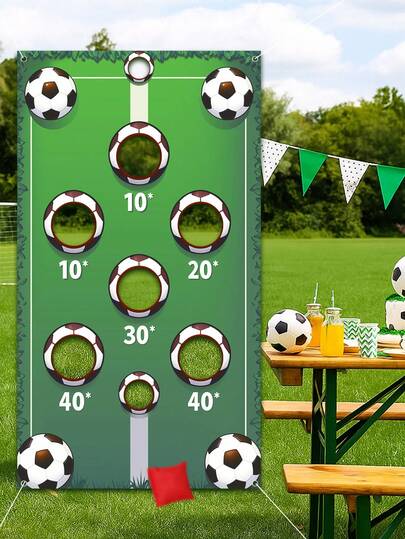 1件套足球造型沙袋游戏背景及沙袋，适用于儿童派对游戏、马戏团主题婴儿派对用品、节日家庭派对装饰、宝宝性别揭晓派对活动及装饰、周年纪念派对游戏装饰、生日派对氛围道具、婴儿派对用品、拍照背景装饰、派对用品、派对礼品