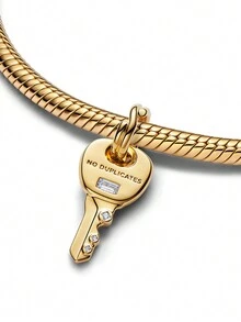 1件装奢华浪漫情人节系列金色钥匙吊坠，百搭铜质DIY手链项链，情人节礼物 - 金黃色 - 查看 2