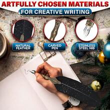 Feather Quill Pen And Ink Set – Black Feather Pen And Ink Set With Stainless Steel Nib & Stand For Calligraphy Beginners, Authors & Writers – Unique Gift & Vintage Decor For Home & Office - 黑色的 - 查看 4