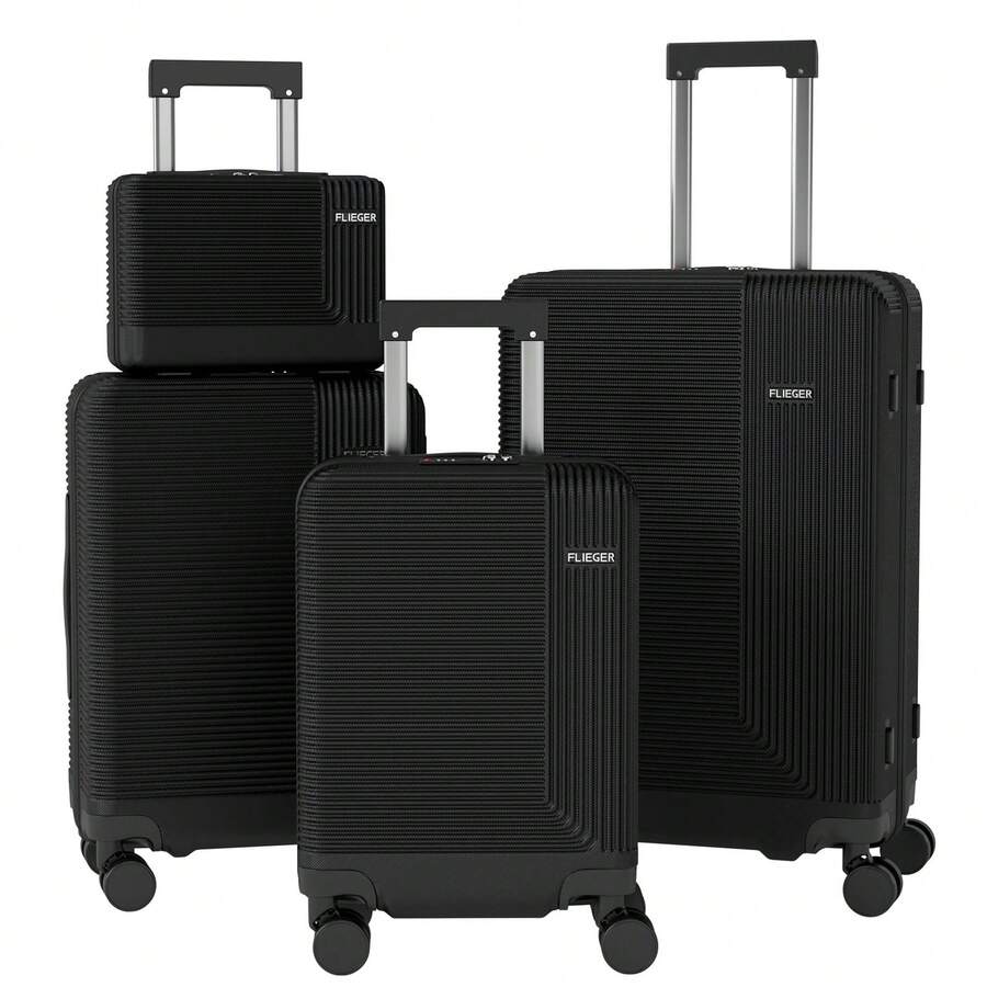 YSTYLE Travel Luggage Set, Lightweight Trolley With ABS Hard Shell, 4 Wheels And TSA Combination Lock, 4-Piece Suitcase - Black - View 1