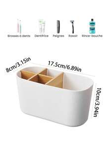 5-Slot Bathroom Toothbrush Holder With Bamboo Divider, Electric Toothbrush Stand, Toothbrush And Toothpaste Storage Organizer For Countertop - Multicolor - View 5