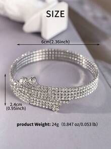 1pc Wide Multi-Layer Rhinestone Wrap Bracelet, Elastic Gold Tone Crystal Cuff Bangle For Women Wedding & Party - Multicolor - View 11