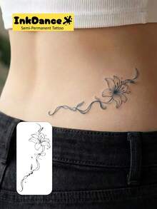 1 Kit "Graceful Lily Vin" Technology Tattoos, Semi-Permanent Tattoos, Temporary Tattoos, Long Lasting, Fake Tattoos, Water-Resistant, Authentic Tattoo Look, Plant-Based D268 - Black - View 2