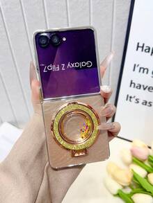 Galaxy Z Flip7/Z Flip6/Z Flip5/Z FE Folding Phone Case, Women's Fashion Cute Lightweight Protective Cover, Personalized Design, Electroplated Feather Pattern Glitter Kickstand Case, Suitable As Gift - Multicolor - View 28