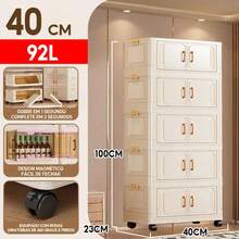 40/50/60cm Organizer Cabinet, Foldable, Stackable, With Wheels, Multipurpose, 2 Doors - 查看 12