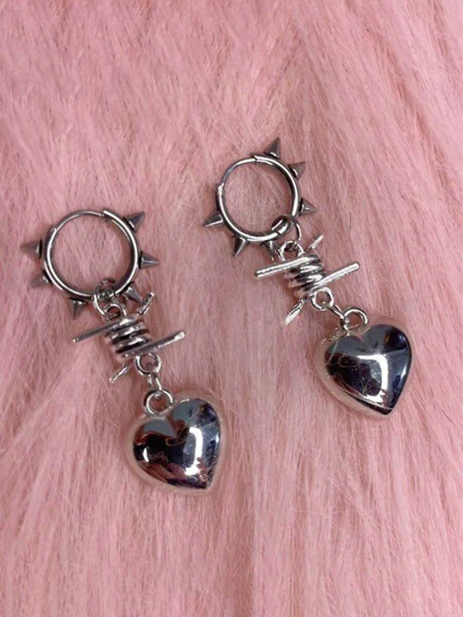 1对时尚荆棘星空心形耳环 欧美哥特朋克吊坠耳环 可爱垂坠耳环 - 耳環 - 查看 1