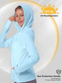CAMEL CROWN Chaqueta deportiva para mujer con protección UPF 50+, camisa con capucha ligera para exteriores con mangas largas y bolsillos, cortavientos para senderismo - azul puro - Ver 3